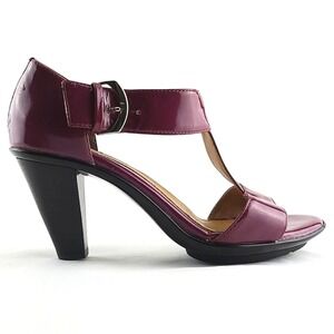 Sofft Women's Burgundy Patent Leather T-Strap Platform Heels 6.5M